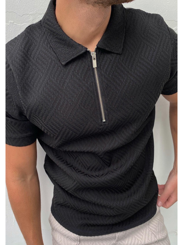 herringbone jacquard polo shirt