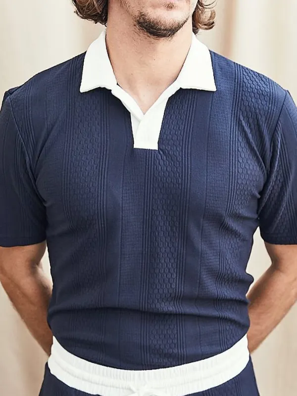 Fabric texture color block polo shirt - Oasisjoy.com 