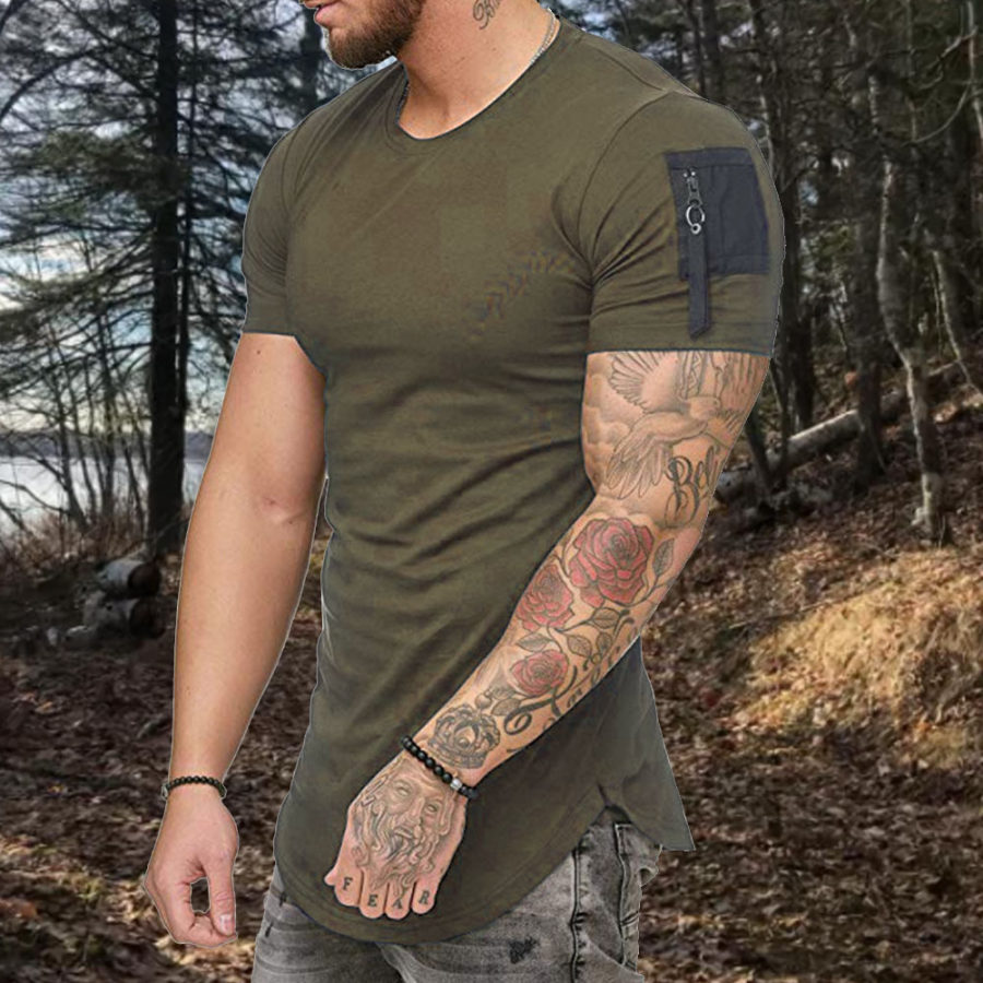 

Mens Pocket Stitching Solid Color T-shirt