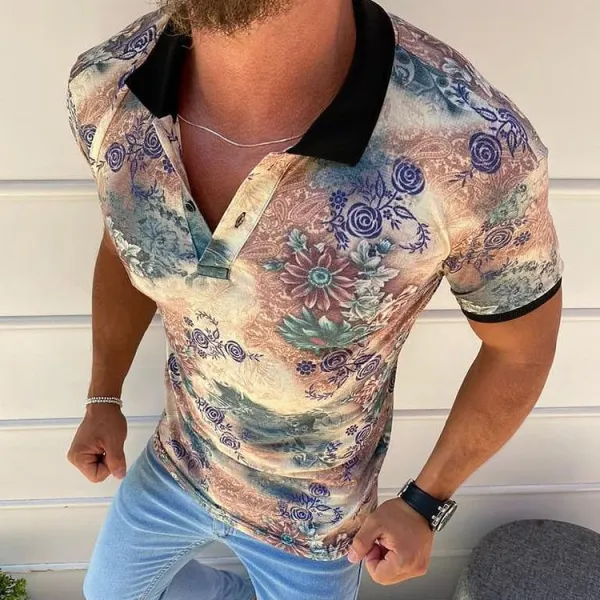 Floral texture short sleeve polo shirt - Fineesa.chimpone.com 