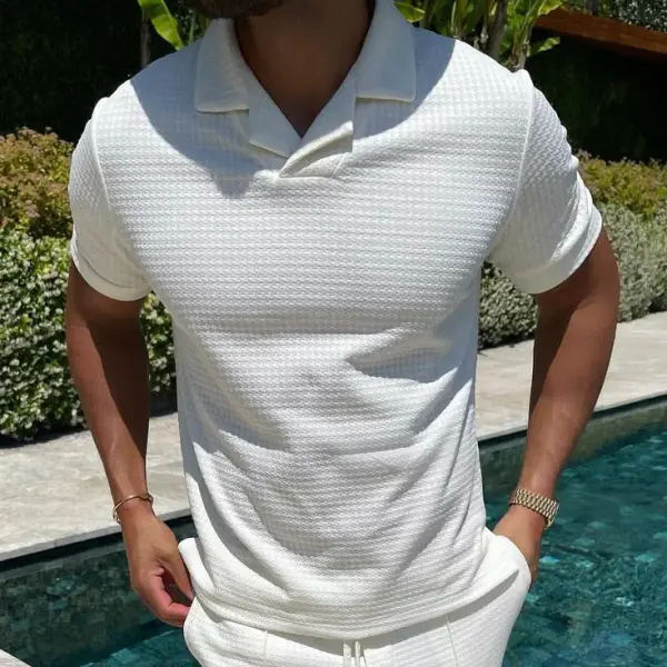 Fabric Solid Color Short-sleeved Polo Shirt - Sanhive.com 