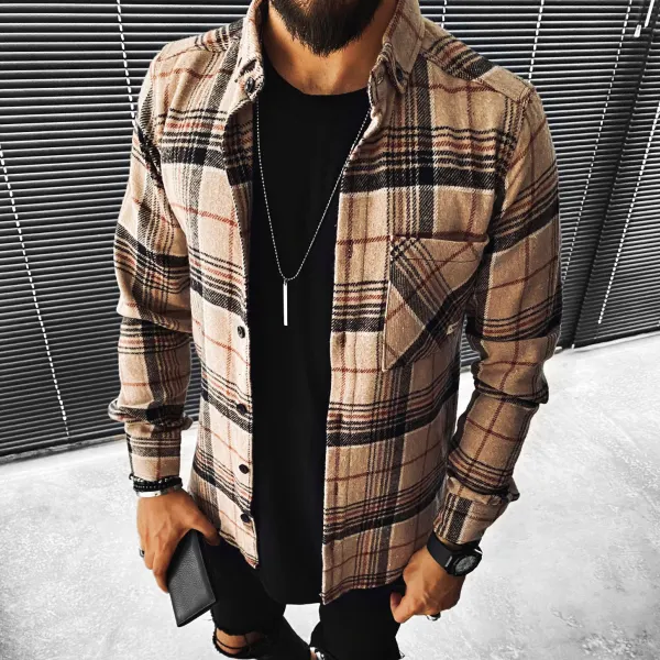 Casual Check Textured Long Sleeve Shirt Jacket - Menilyshop.com 