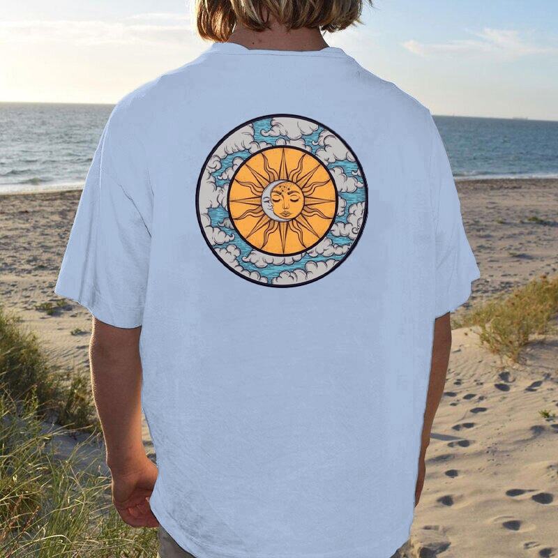 Men Fashion Abstract Hippie Sun Print T shirt