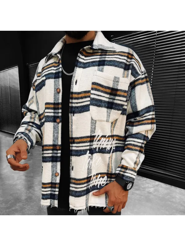 Checked Texture Fleece Shirt Jacket - Ootdmw.com 