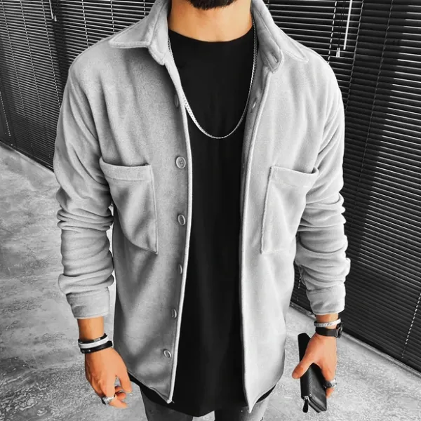 Chest Pocket Solid Shirt Jacket - Ootdyouth.com 