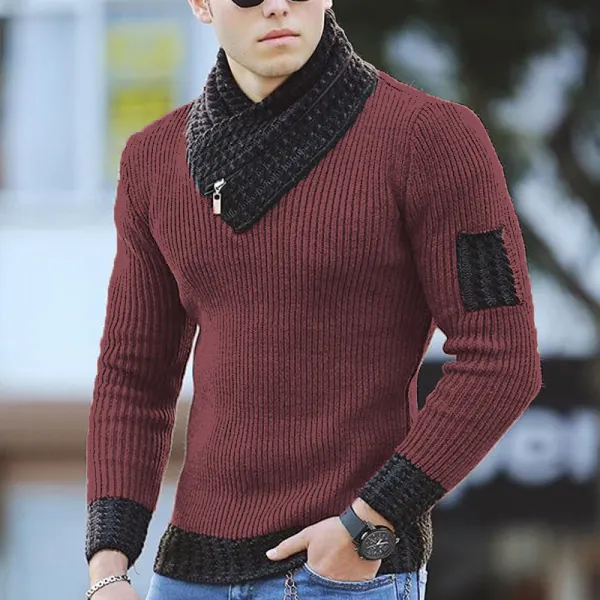 Men's Fashionable Pure Color V-neck Knit Sweater TT032 - Menilyshop.com 