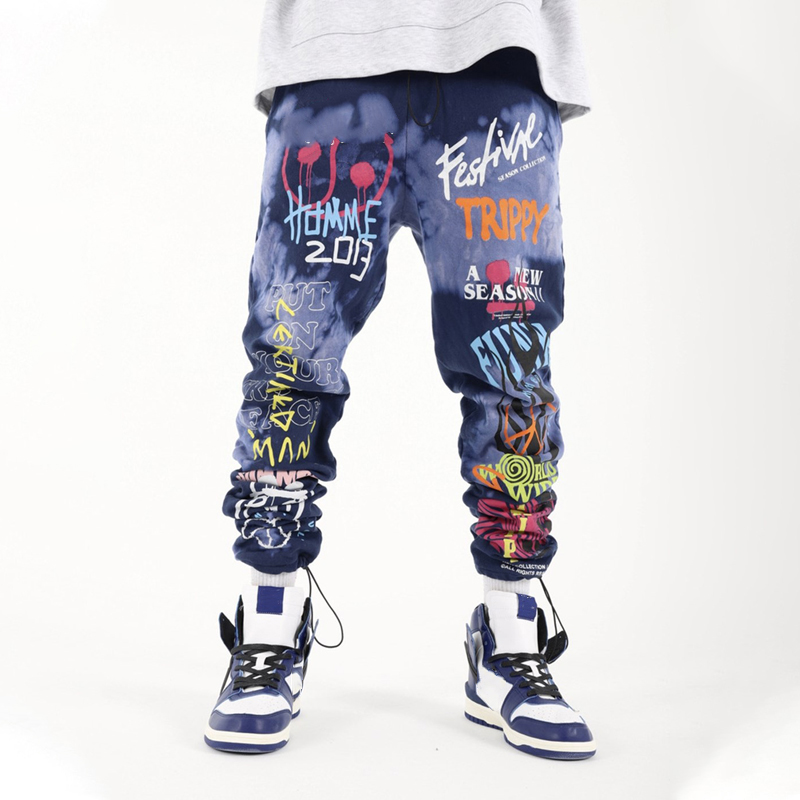 Graffiti Printed Blocking Sweatpants