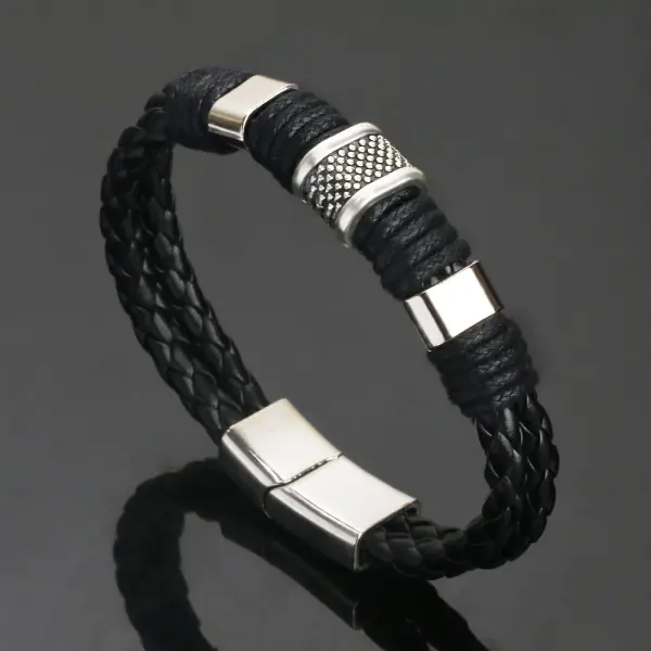 Men's Vintage Leather Magnet Clasp Bracelet - Fineyoyo.com 