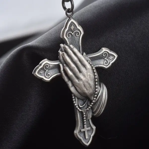 Hands Praying Cross Christian Vintage Necklace - Villagenice.com 