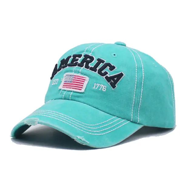 Men's Women's American Flag Embroidered Washed Retro Cap - Paleonice.com 