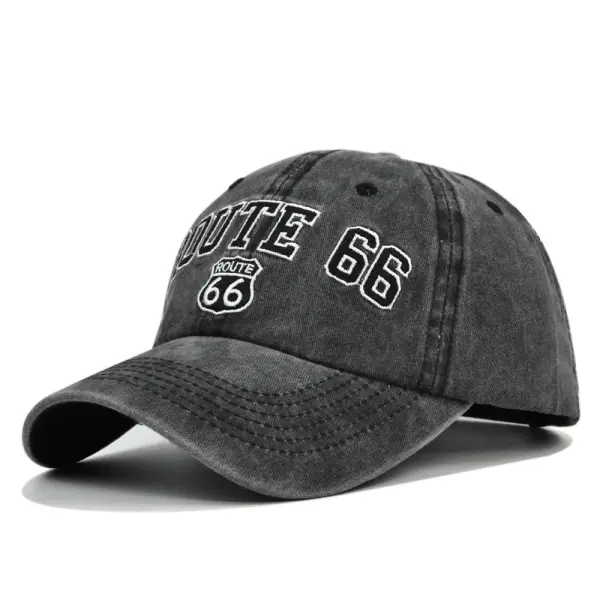 ROUTE 66 Embroidered Denim Washed Baseball Cap - Paleonice.com 
