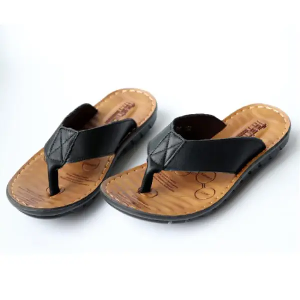 Men's Leather Flip Flops - Fineyoyo.com 