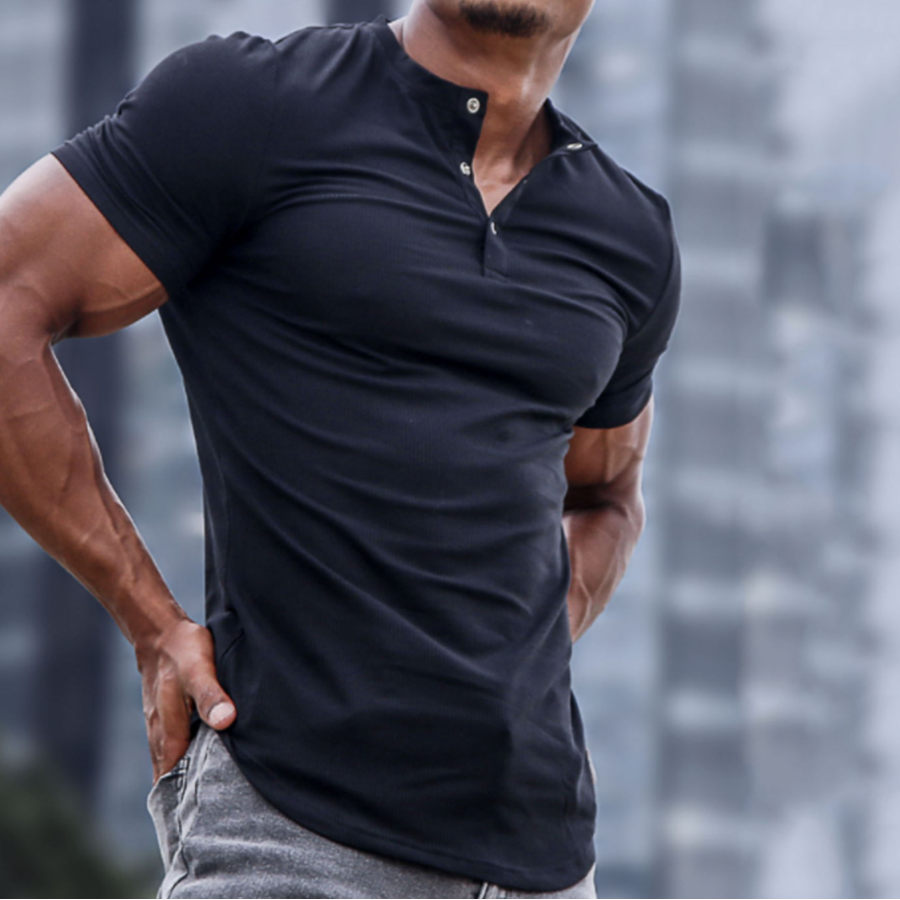 Men's Solid Stretch Slim Sports Henley T-Shirt