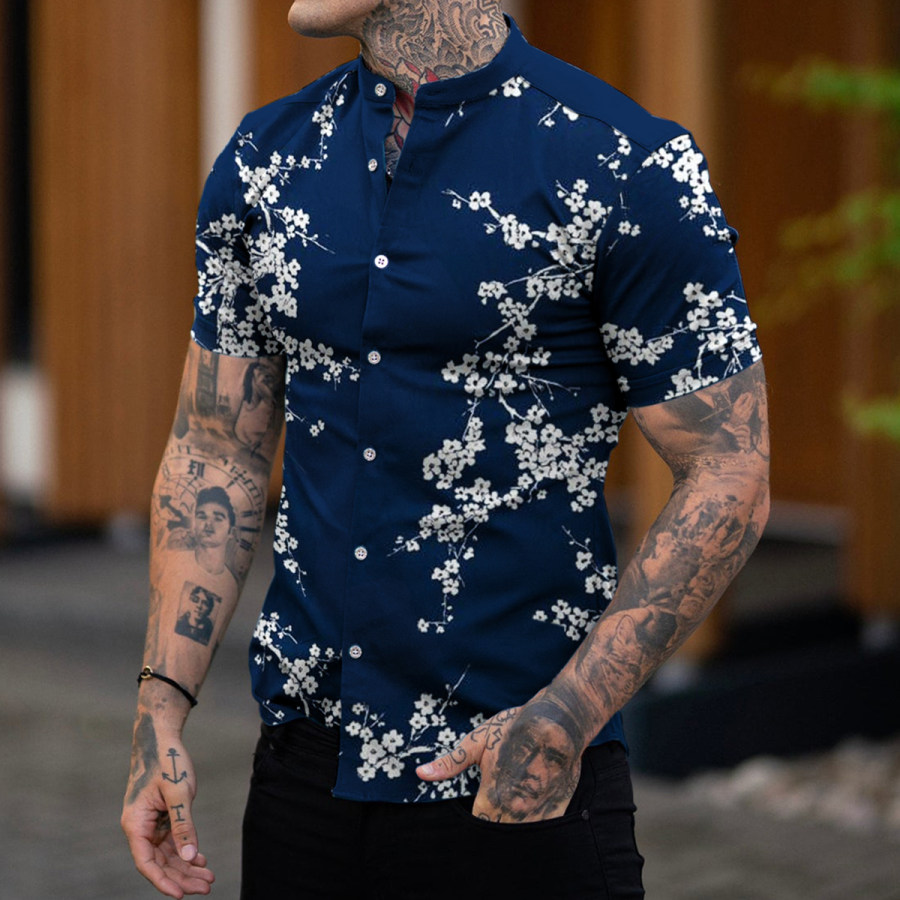 

Men's Fashion Floral Print Casual Slim Short Sleeve Shirt