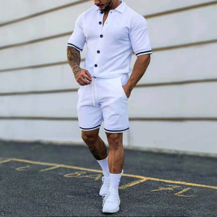 

Men's Slim Fit Solid Casual Shirt Shorts Set