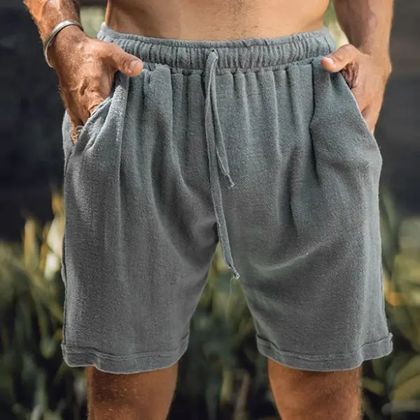 Men's Basic Lace-Up Drawstring Linen Shorts - Kalesafe.com 