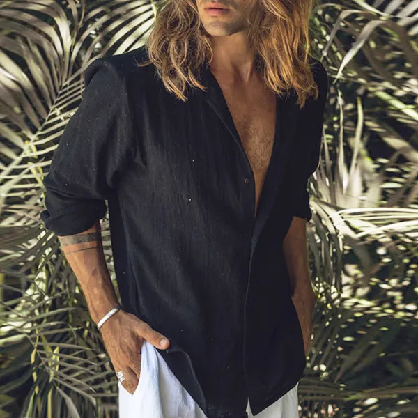 Men's Loose Open Breathable Linen American Shirt - Kalesafe.com 