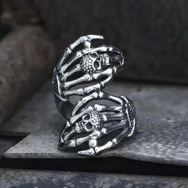 DOUBLE GHOST HAND STAINLESS STEEL SKULL RING - Fineyoyo.com 