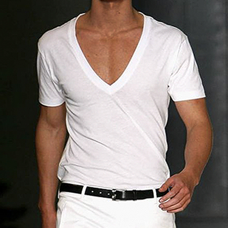 Men's Basic White Deep Chic V-neck Cotton Short Sleeve T-shirt