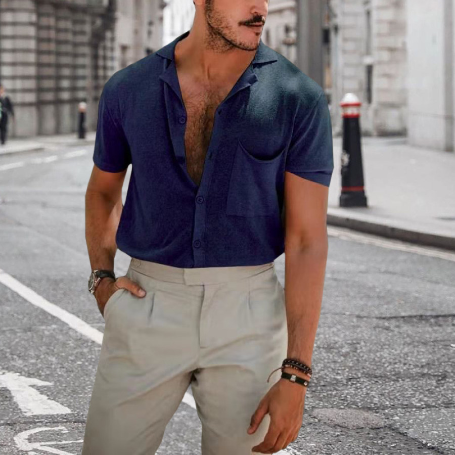 

Men's Linen Casual Solid Color Short Sleeve Shirt