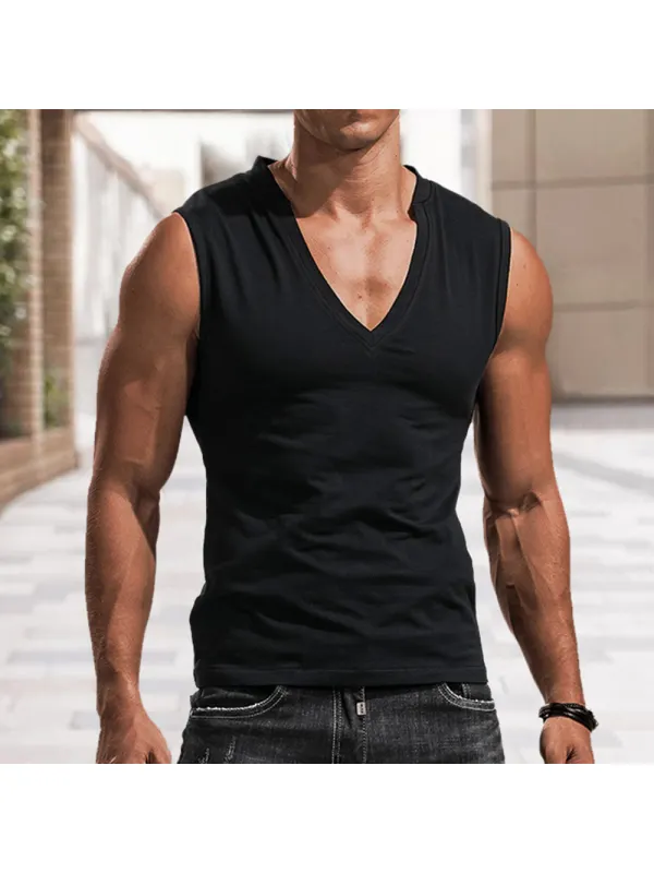 Men's Solid Color V-neck Tank Top Casual Breathable Sleeveless T-Shirt - Timetomy.com 