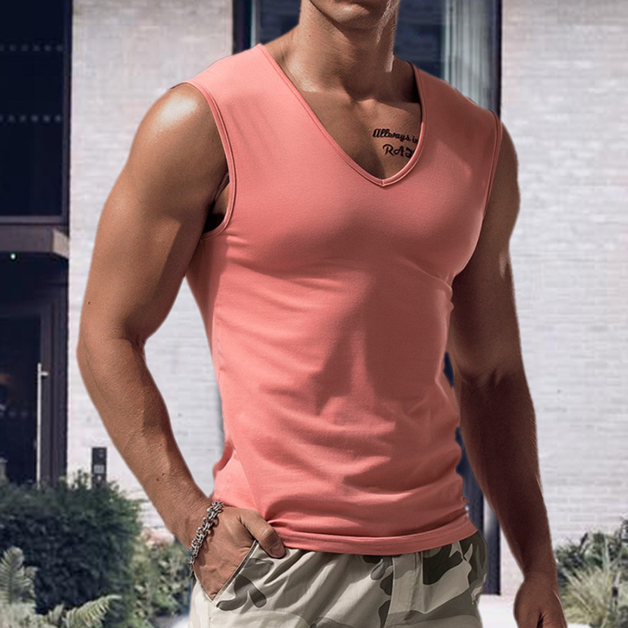 

Men's Solid Color V-neck Tank Top Casual Breathable Sleeveless T-Shirt