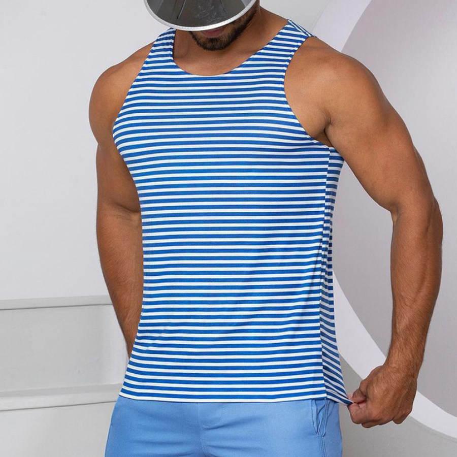 

Camiseta Masculina Verão Com Estampa De Listras Marinhas Sem Mangas Praia Casual Respirável Camiseta