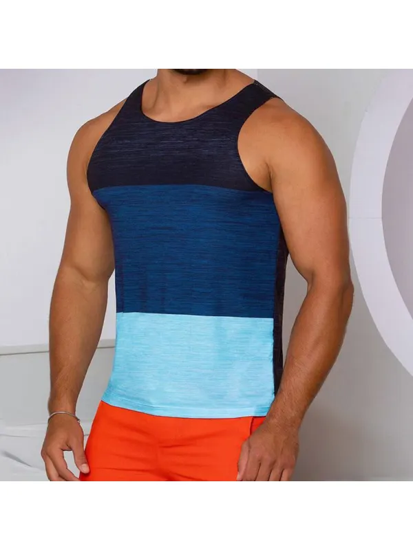 Summer Men's Colorblock Tank Top Casual Breathable Sleeveless Vest - Ootdmw.com 
