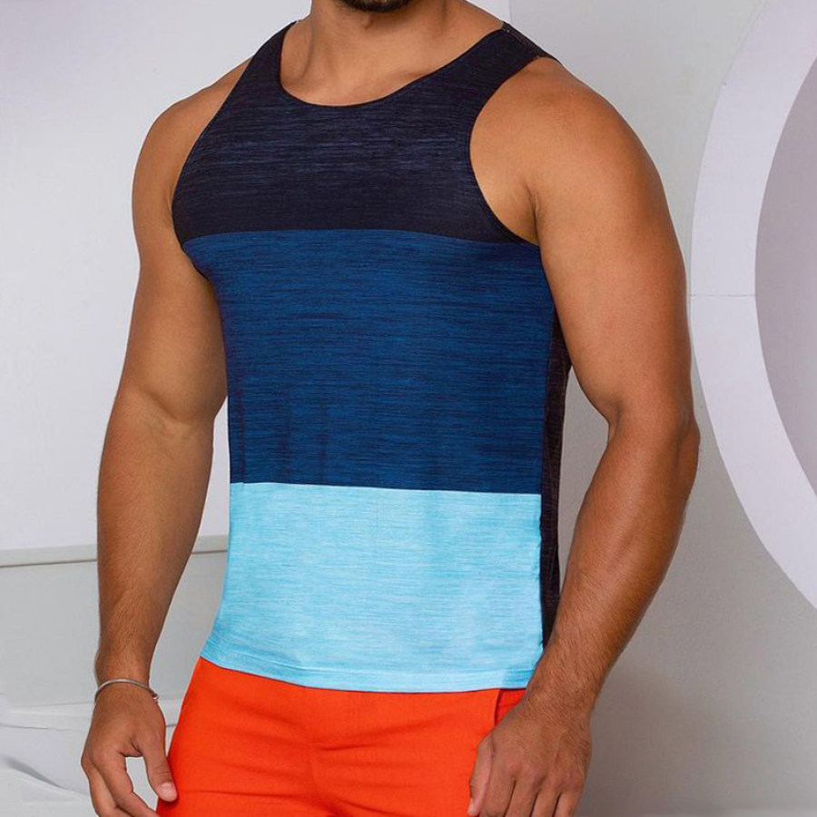 

Summer Men's Colorblock Tank Top Casual Breathable Sleeveless Vest
