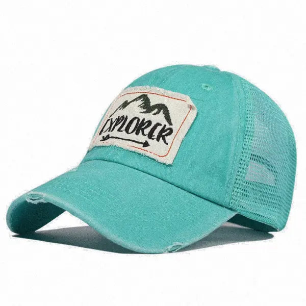 Vintage Washed Embroidery Mountaineer Mesh Cap - Paleonice.com 