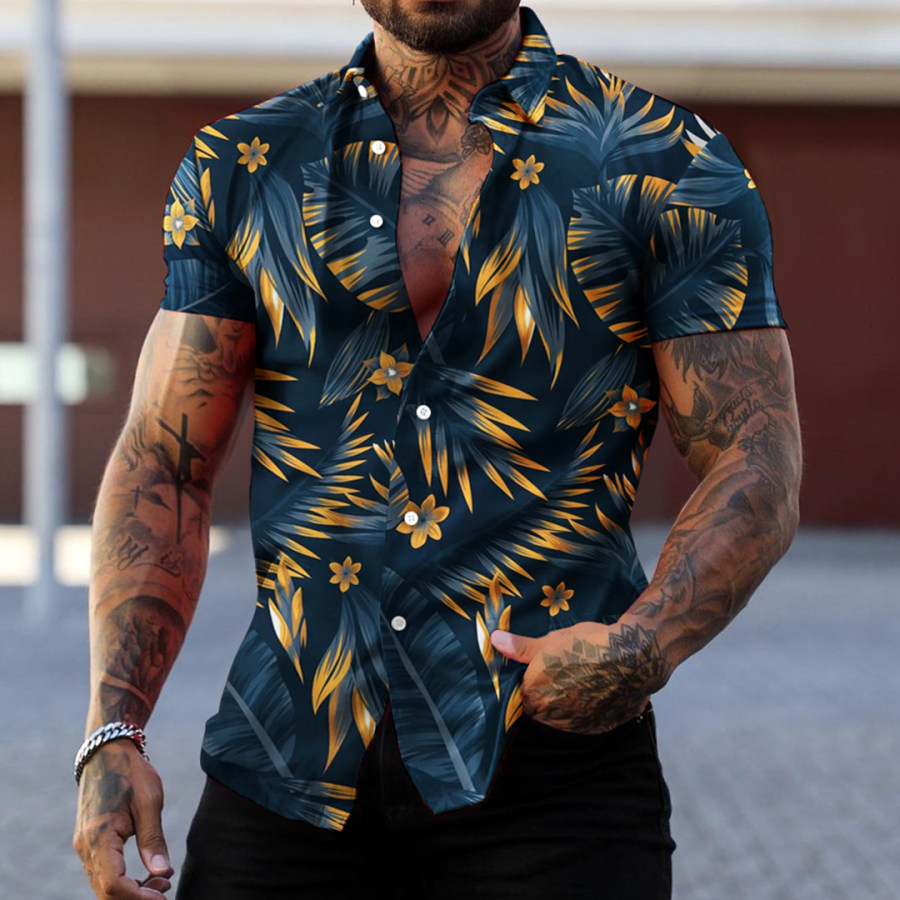 

Camisa Masculina De Manga Curta Respirável Verão Praia Praia