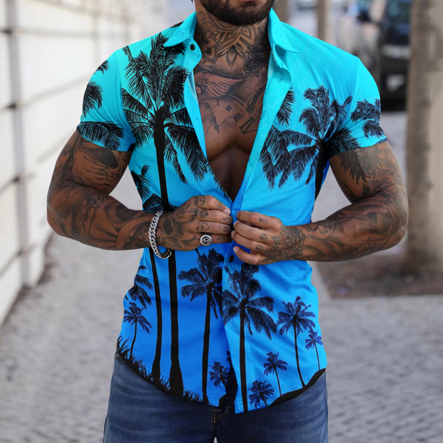 

Men's Seaside Beach Coconut Tree Short Sleeve Shirt