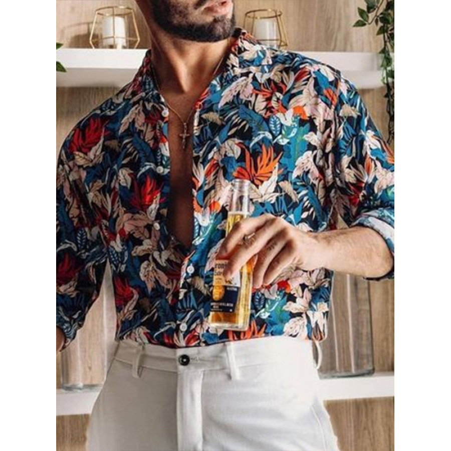 

Men's Lapel Casual Print Long Sleeve Shirt