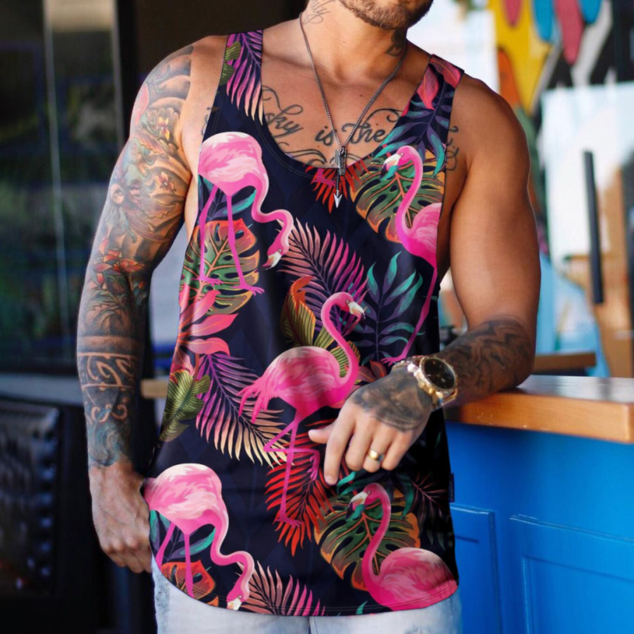 

Men's Casual Flamingo Tank Top Seaside Beach Breathable Tank Top