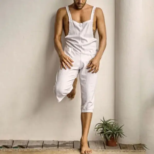 Men's Sleeveless Linen Jumpsuit - Mobivivi.com 
