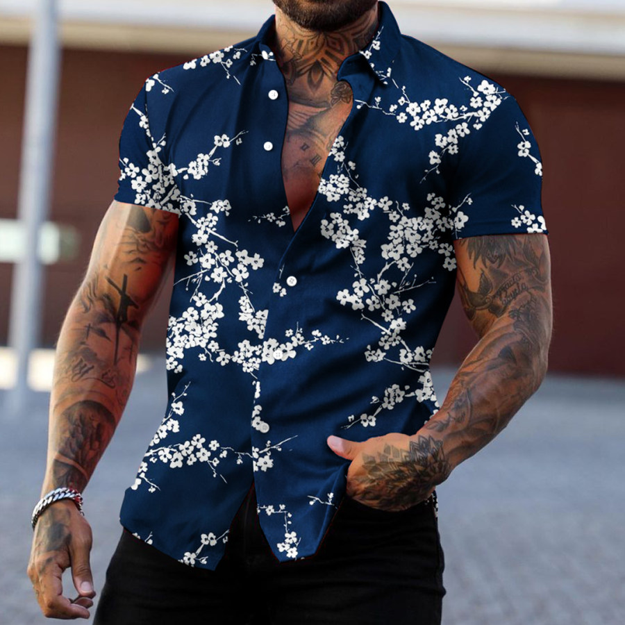 

Men's Printed Short Sleeve Shirt Breathable Casual Cardigan
