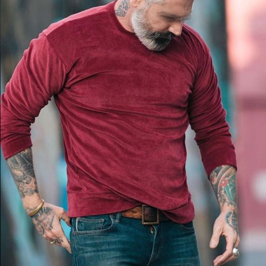 

Men's Early Autumn Round Neck Solid Cotton T-Shirt