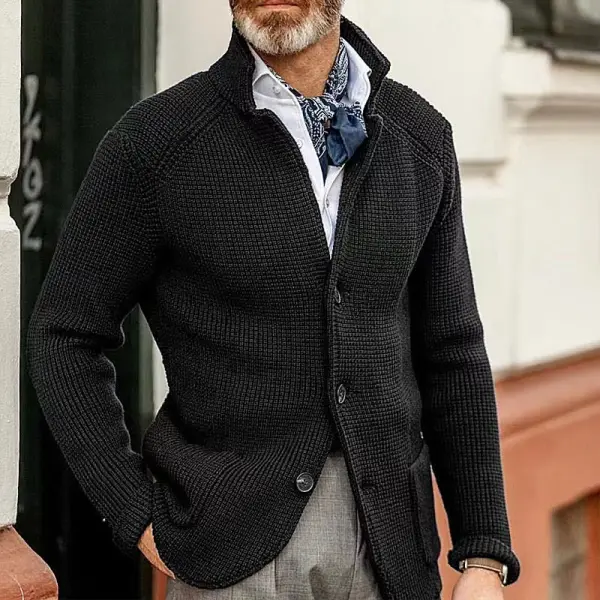 Men's Casual Stand Collar Thick Knit Suit Jacket - Menilyshop.com 