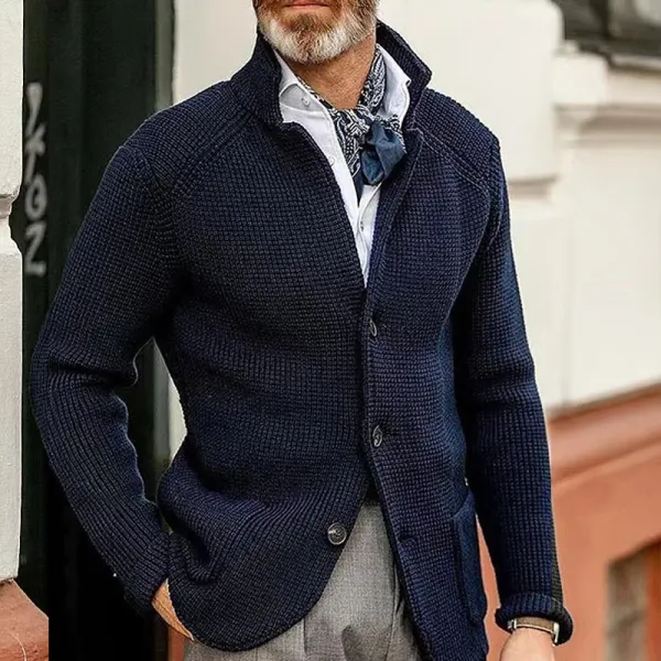 Men's Casual Stand Collar Thick Knit Suit Jacket - Cotosen.com
