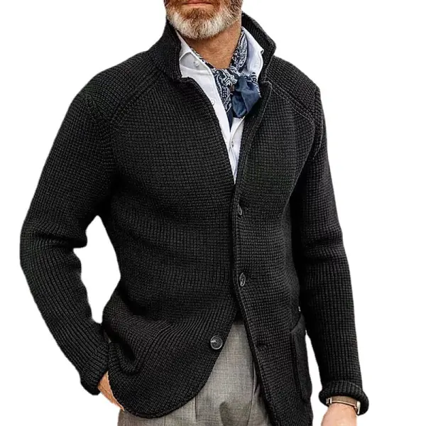 Men's Casual Stand Collar Thick Knit Suit Jacket - Wayrates.com