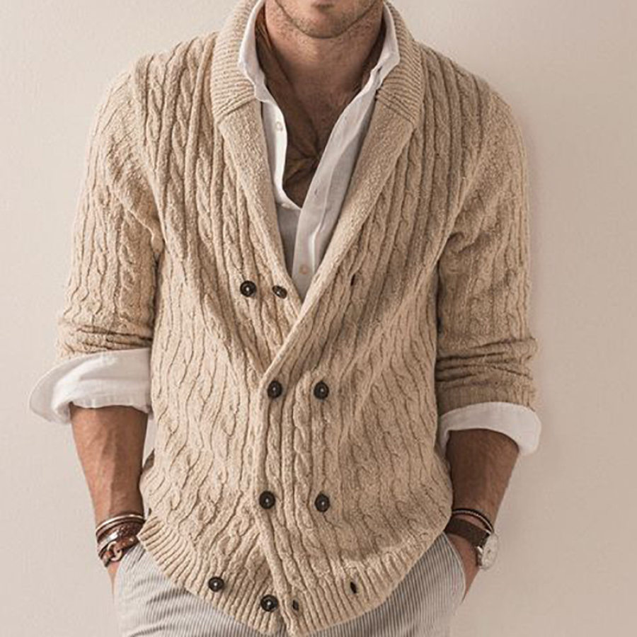 

Men's Fashion Casual Solid Color Lapel Long Sleeve Sweater Cardigan