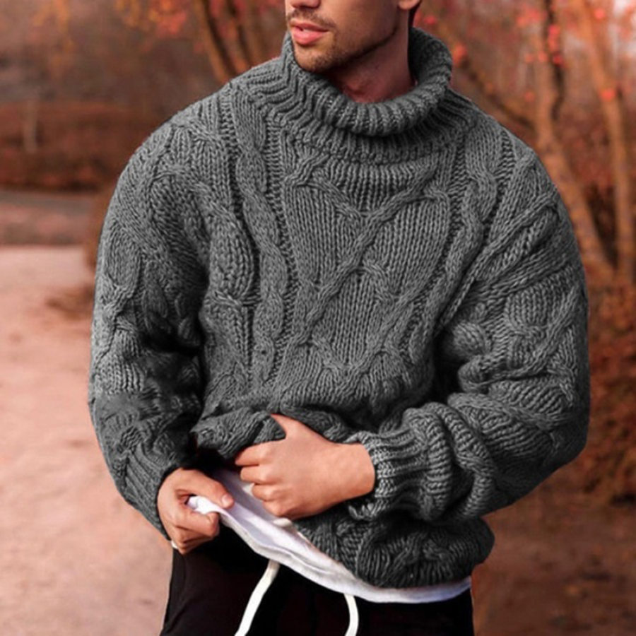 

Men's Fashion Casual Warm Solid Color Twisted Turtleneck Sweater