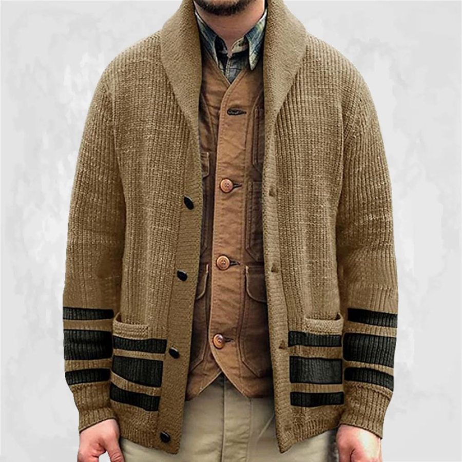 

Men's Retro Lapel Long Sleeve Jacquard Sweater Cardigan