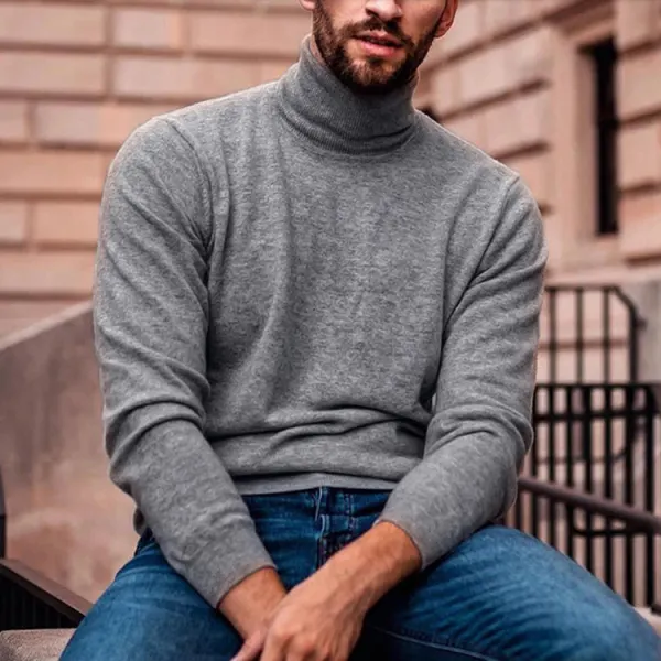 Men's Casual Long Sleeve Turtleneck Sweater - Ootdyouth.com 