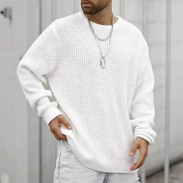Men's Casual Loose Round Neck Long Sleeve Pullover Sweater - Mobivivi.com 
