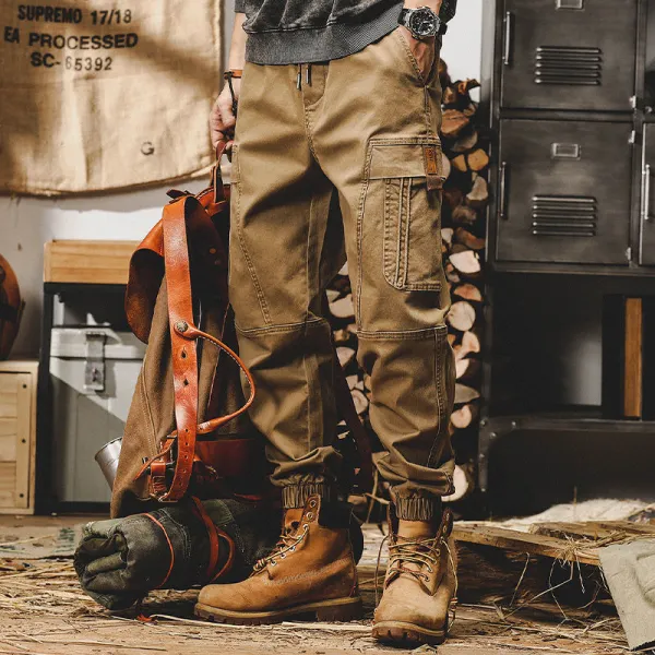 Men's Retro Loose Casual Multi Pocket American Cargo Pants - Fineyoyo.com 