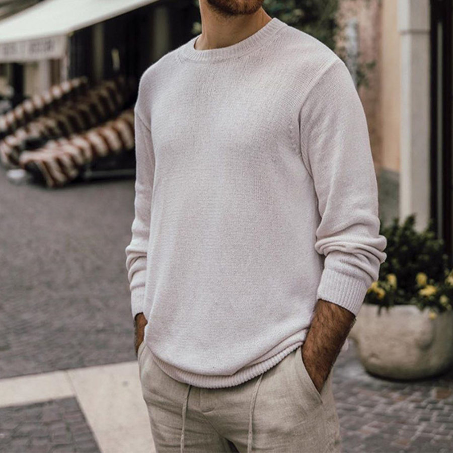 

Men's Casual Solid Color Long Sleeve Versatile Knit Sweater Top