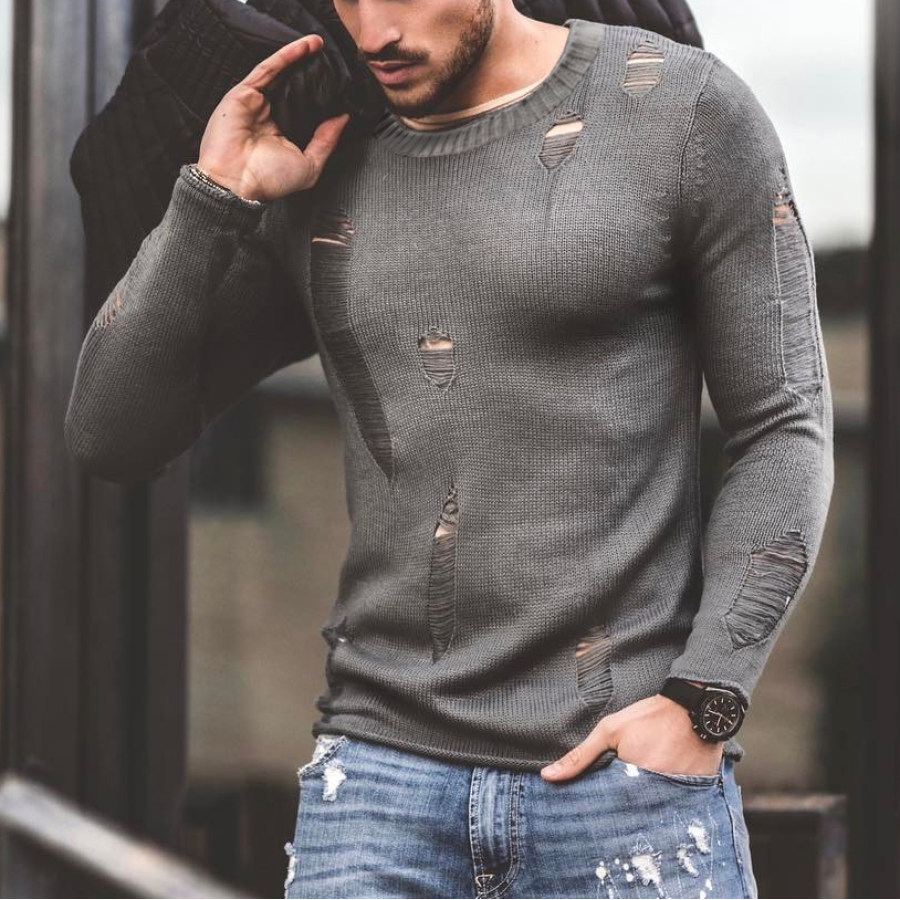 

Men's Fashion Hollow Long Sleeve Sweater