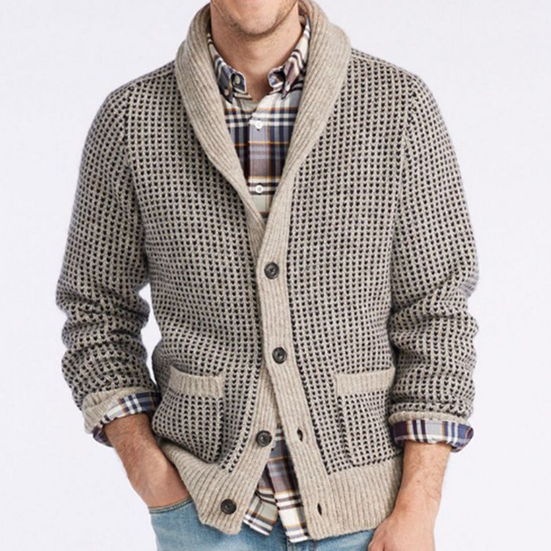 Men's Retro Lapel Jacquard Chic Casual Sweater Cardigan