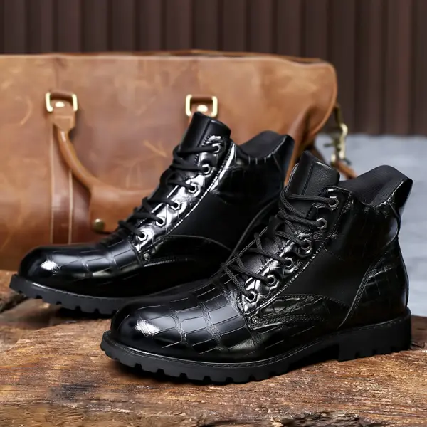 Men's Vintage Faux Crocodile Leather Mid-Top Martin Boots - Honeylop.chimpone.com 